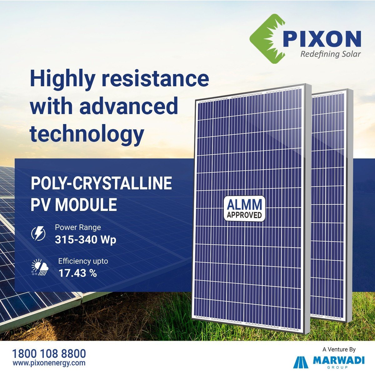 PIXON MONO-CRYSTALLINE PERC PV MODULES-200Wp